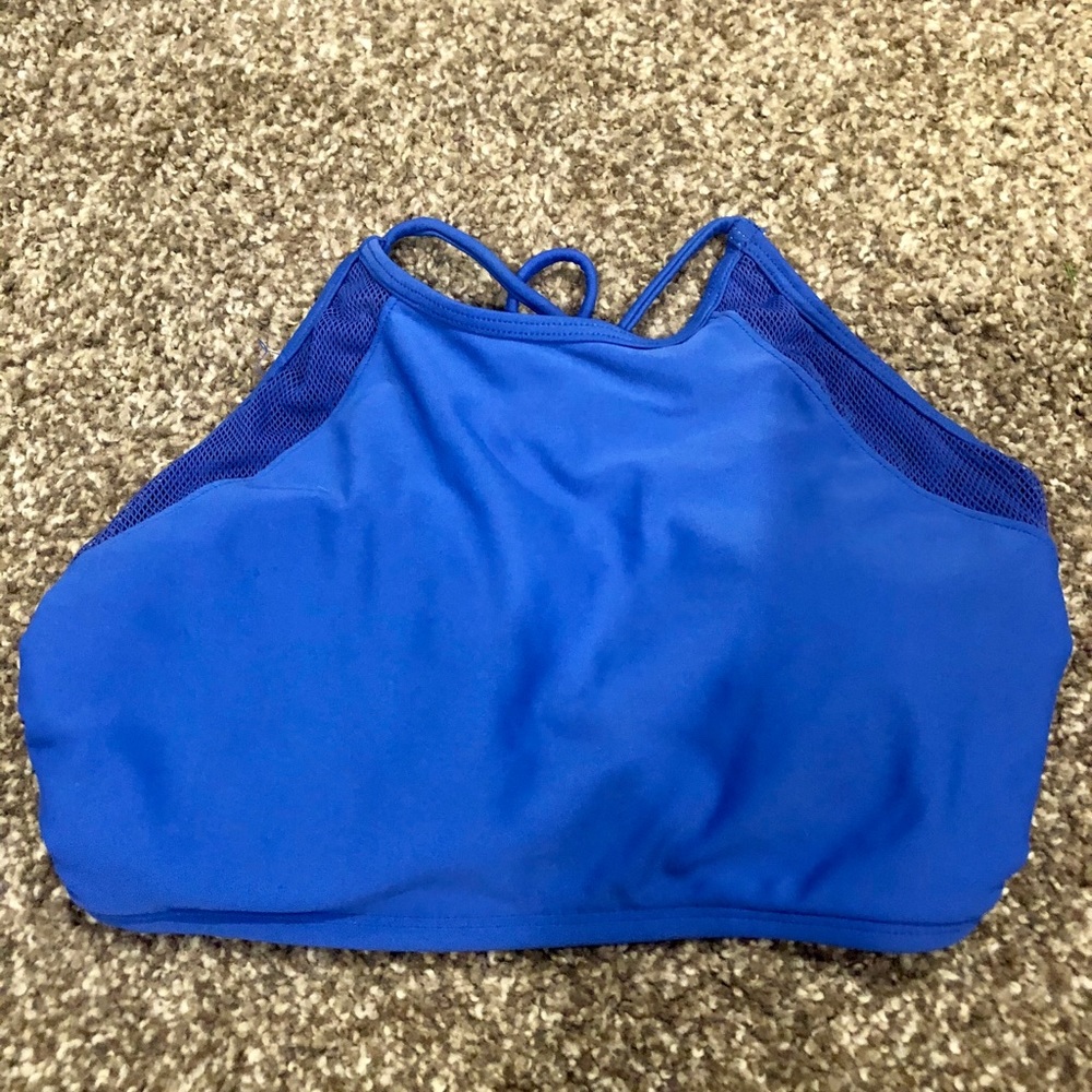 Halter High Neck Blue Bikini Top with cross back